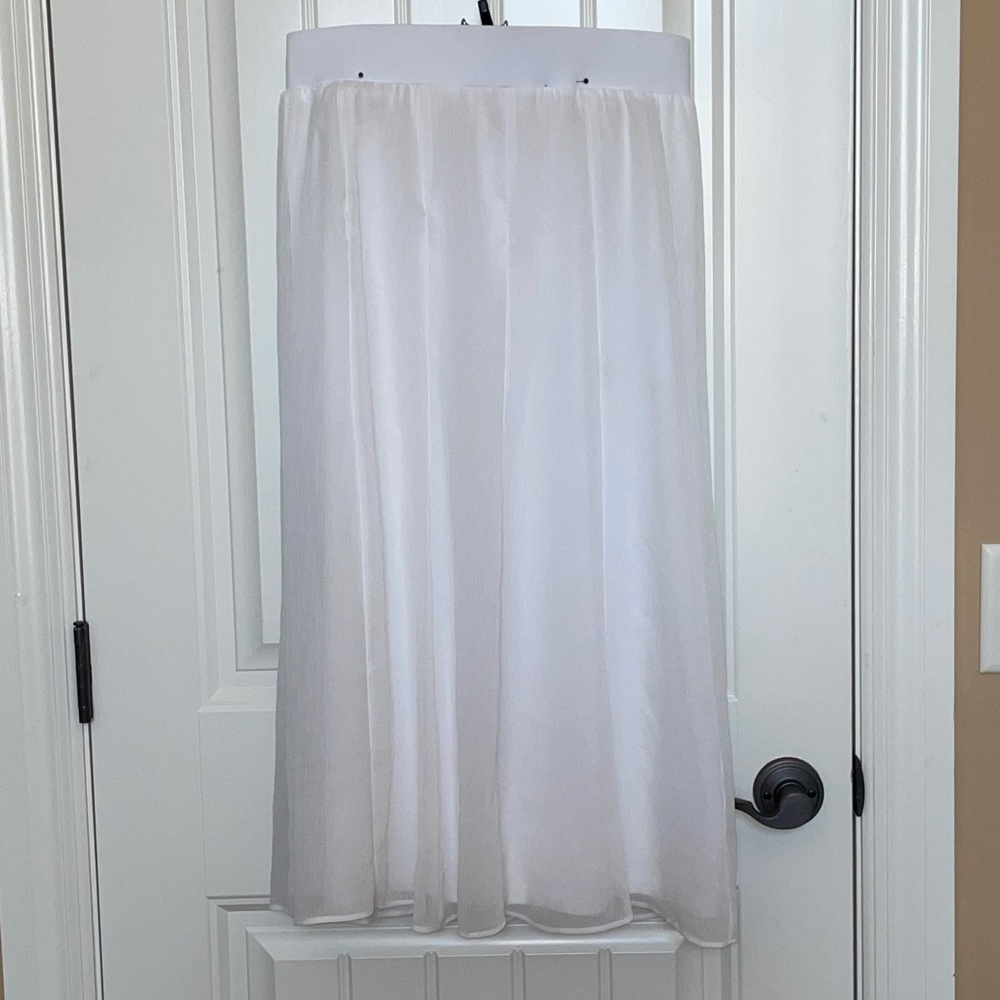 Ruby Rd. Petite (Small)White A-Line Semi-Sheer Midi Skirt lined w attached skirt - Picture 13 of 17